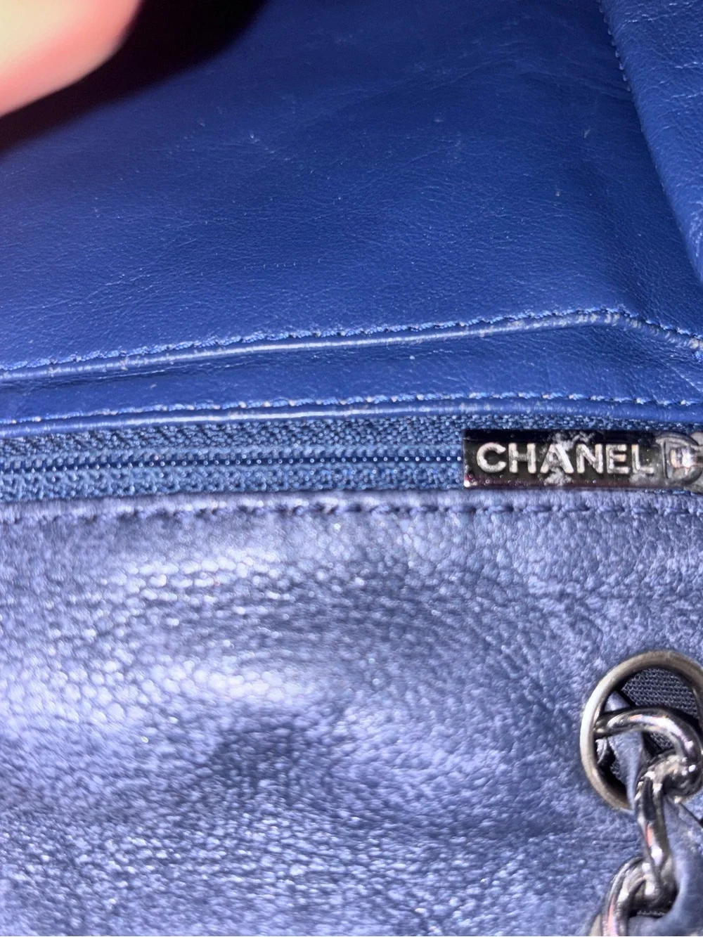 CHANEL vintage Maxi Classic Flap Navy Caviar Leather w/ Silver Hardware
